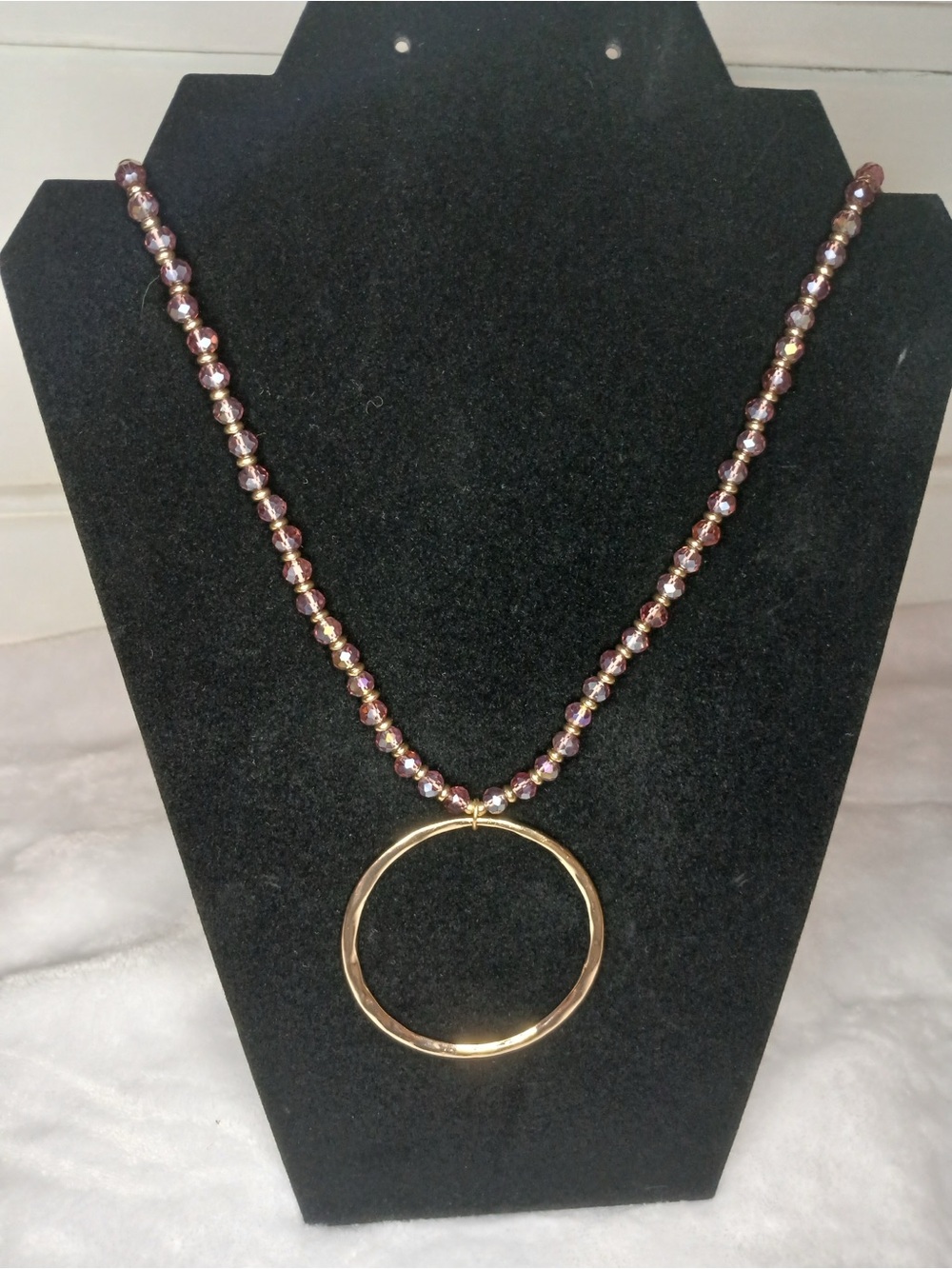 Cato Gold Circle Pendant Necklace with Purple Beaded Chain